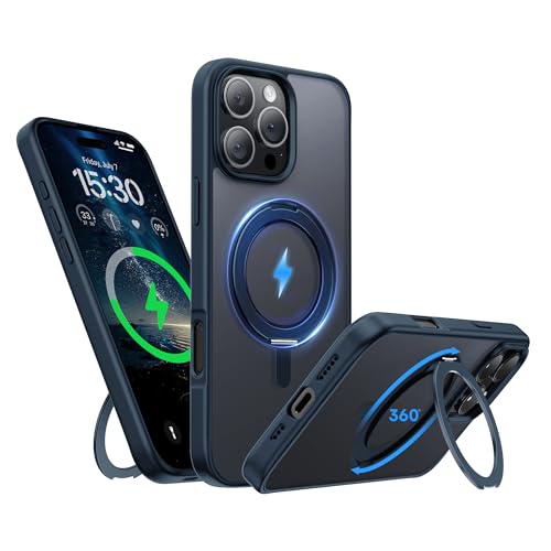 Niunisi Magnetische 360°Ring für iPhone 16 Pro Hülle mit Ständer, Kompatibel mit Magnetic Militär-Grade stoßfeste Schutzhülle Drehbarer Kickstand Handyhülle für iPhone 16 Pro 6.3", Blau von Niunisi