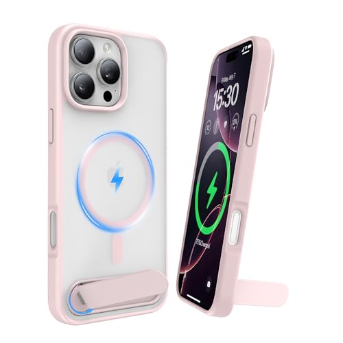 Niunisi für iPhone 16 Pro Hülle mit Ständer, Kompatibel mit Mag-Safe Adjustable Kickstand Handyhülle Magnetisch Stossfest Schutzhülle für iPhone 16 Pro 6.3", Rosa von Niunisi