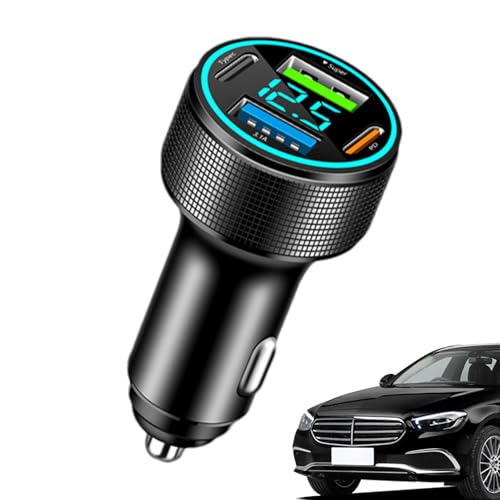 Auto-Ladeadapter, Auto-USB-Ladegerät mit Mehreren Anschlüssen,PD QC Auto-Handy-Ladegerät Multiport | Auto-Stecker-Adapter-Steckdose mit LED-Digitalanzeige, Autozubehör für die meisten Fahrzeuge von Nixieen