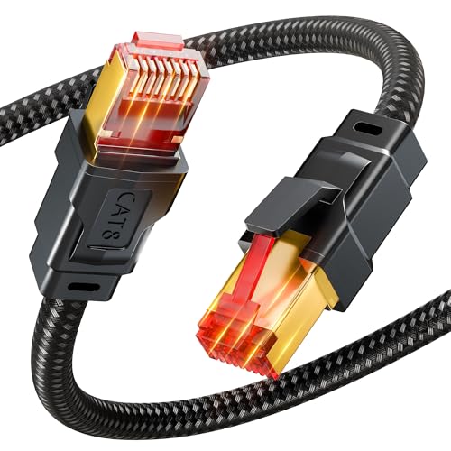 Lan Kabel 15 Meter, CAT 8 Netzwerkkabel, 40Gbps 2000Mhz Hochgeschwindigkeit Ethernet Kabel, RJ45 Gigabit Nylon Geflochten Internet Patch Kabel für Router,Modenm,PC,PS4/5, Schneller als Cat6, Cat7 von Nixsto