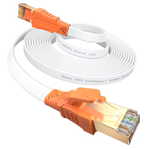 Nixsto Cat 8 Ethernet Kabel 3m, High Speed 40 Gbps 2000 MHz Flaches Lan-Kabel Netzwerkkabel mit RJ45 Stecker für Router, Modem, Switch, Gaming, TV Box Schneller als Cat5e/Cat6/Cat7 von Nixsto