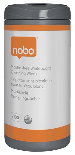 Nobo Plastikfreie Whiteboard Reinigungstücher – 100er Pack, Spender mit Klappdeckel für einfachen Zugriff, optimal für die tägliche Nutzung, 1915713 von Nobo