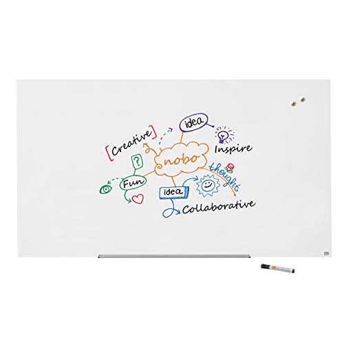 Nobo Glas Magnet-Whiteboard mit herausnehmbarem Stiftehalter, 1900 x 1000 mm, InvisaMount Befestigungssystem, Impression Pro, Brillantweiß, 1905178 von Nobo