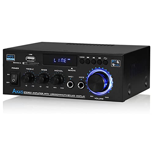 AK45 Bluetooth Amplifier 2.0-Kanal Verstärker Stereo Empfänger Car Amp MIC SD/USB Player FM Radio Karaoke for Home/Car Speaker von Nobsound