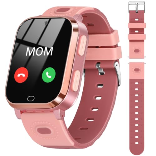 Noctiluxia 4G Smartwatch Kinder mit GPS und Telefon, Wasserdicht, SOS Phone, Videoanruf, Zwei-Wege-Anrufe, Echtzeit Chat, Kamera, Schrittzähler, Wecker, für 4-12 Jungen und Mädchen, Rosa von Noctiluxia