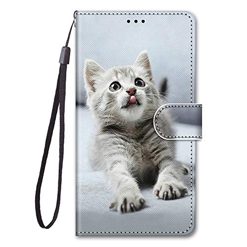 Nodigao Kompatibel für Blackview Shark 9 Leder Hülle Magnetisch Kickstand mit Kartenfach Tier Muster Motiv Lustig Design Hüllen Handyhülle Tasche Case - Katz B von Nodigao