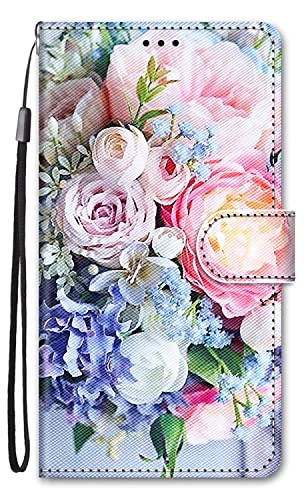 Nodigao für Motorola Moto E14 / G24 Hülle Leder Magnetisch Kickstand mit Kartenfach Tier Muster Motiv Book Flip Hüllen Handyhülle Tasche Case - Blume von Nodigao