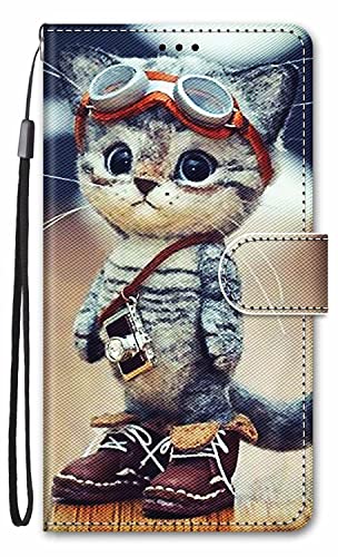 Nodigao für Oukitel C51 Hülle Leder Magnetisch Kickstand mit Kartenfach Tier Muster Motiv Book Flip Hüllen Handyhülle Tasche Case - Katze von Nodigao