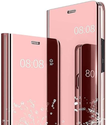 Kompatibel mit Xiaomi Redmi Note 13 Pro 5G Hülle Smart View Hart PC Spiegel Kickstand Lustig Design Silikon Flip Hüllen Handyhülle Case - Roségold von Nodigo-EU