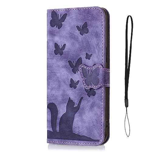 Nodigo-EU Kompatibel für Samsung Galaxy A25 5G Leder Hülle Katze Magnetisch Kickstand mit Kartenfach Muster Motiv Design Hüllen Handyhülle Book Wallet Tasche Case - Lila A von Nodigo-EU