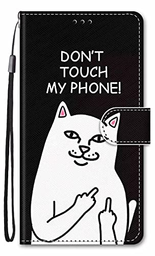 Nodigo-EU für iPhone 15 Hülle Leder Magnetisch Kickstand mit Kartenfach Tier Muster Motiv Lustig Design Book Flip Hüllen Handyhülle Tasche Case - Don't Touch My Phone von Nodigo-EU