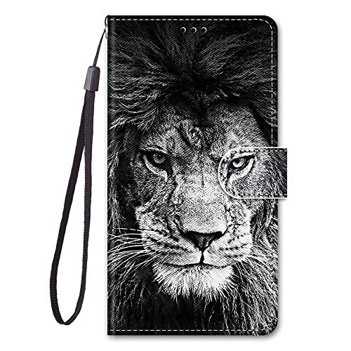 Nodigo für Samsung Galaxy A21s Leder Hülle Magnetisch Kickstand mit Kartenfach 360 Grad Tier Muster Motiv Lustig Design Silikon Hüllen Handyhülle Wallet Tasche Case Mädchen Damen - Löwe von Nodigo