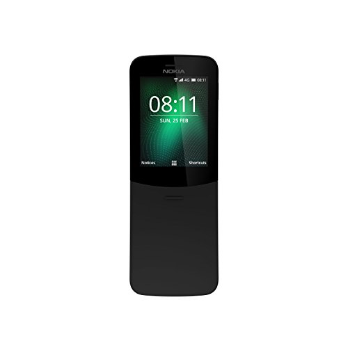 Nokia 8110 Mobiltelefon (2,45 Zoll QVGA Display, 4G, 2MP Kamera mit LED Blitz, MP3 Player, FM Radio, Weckfunktion, spritzwassergeschützt (IP52), Bluetooth 4.1) schwarz von Nokia