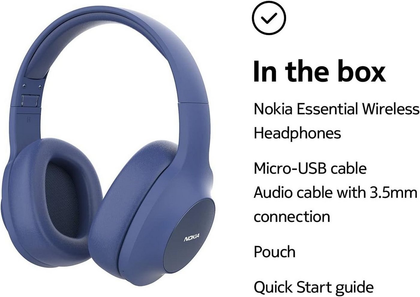 Nokia E-1200 Essential Over-Ear-Kopfhörer (Google Assistant, Siri, Bluetooth, Lange Stromversorgung) von Nokia