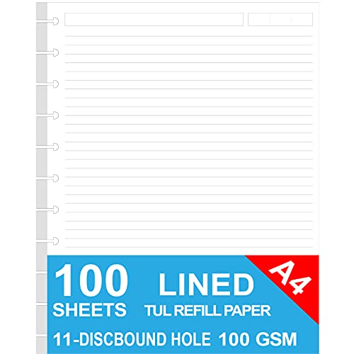 Briefgröße Discbound Nachfüllpapier, Disc Paper Refill für TUL Custom Note-Taking System Discbound Planner Inserts, 100 Blatt/200 Seiten, weißes Discbound Papier, liniert, Bogenpapier Nachfüllung 21,6 von Nokingo