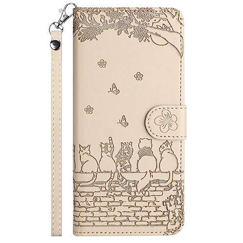 Nokverzy Handyhülle für iPhone 11(6.1") Hülle Klappbar PU Lederhülle Klapphülle Kartenfach Standfunktion Magnetische Schutzhülle für iPhone 11(6.1") Flip Case Wallet Tasche Cover Katze Khaki von Nokverzy