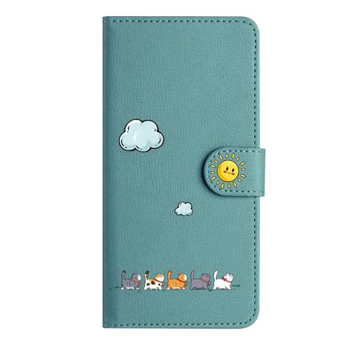 Nokverzy Hülle für Samsung A25 5G(6.5") Klapphülle Leder Magnetisch Stoßfest Bunte Katze Motiv Handyhülle für Samsung Galaxy A25 5G(6.5") Hülle mit Kartenfach Band Ständer Magnet Flip Wallet Grün von Nokverzy