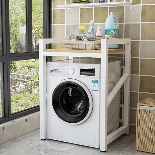 Waschmaschine Regal,Lagerregal Über Der Trommel,Frontlader-Waschmaschine Und Trockner Tragbares Gestell,3 Höhenverstellbar,Waschmaschine Und Trockner Schrank,Für Badezimmer Küche Balkon(White/Brown) von Nordivo