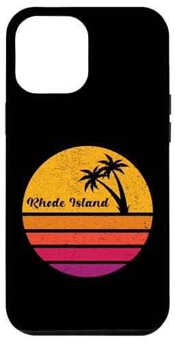 Hülle für iPhone 14 Pro Max Rhode Island Retro-Stil 70er 80er Vintage Palme Sonnenuntergang von Nostalgic Beach Vacations