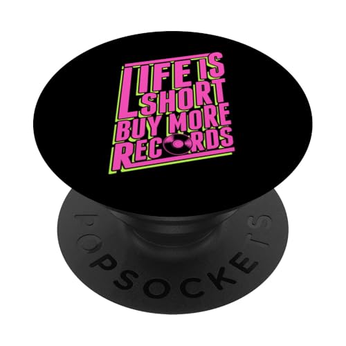 Life Is Short Buy More Records Life Zitat PopSockets Klebender PopGrip von Nostalgic Retro Vinyl Record Collecting Merch