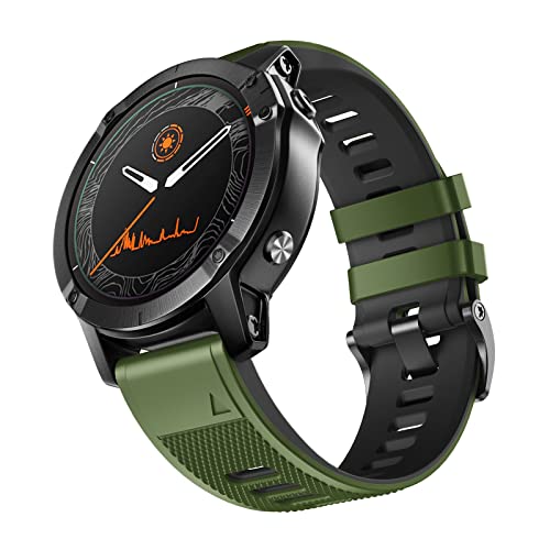 NotoCity 22 mm Ersatzarmband Kompatibel mit Garmin Fenix 6/6 pro/Fenix 7 Armband, für Garmin Fenix 5/5 Plus Armband, 22mm Quick-fit Silikon Armband, Armeegrün-Schwarz von NotoCity