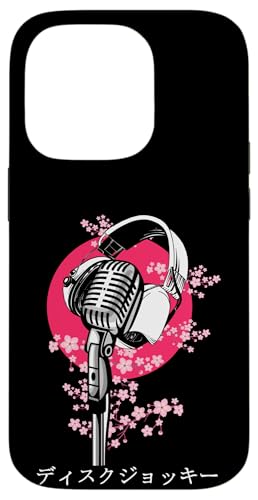 Hülle für iPhone 14 Pro Vintage Mikrofon Sakura Japanische Kunst Blumen DJ Damen Herren von Novelty Microphone Japan Art Podcast Mic Retro