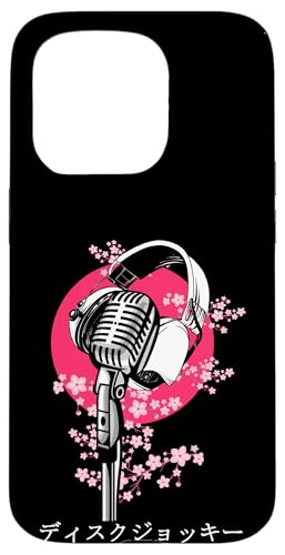 Hülle für iPhone 15 Pro Vintage Mikrofon Sakura Japanische Kunst Blumen DJ Damen Herren von Novelty Microphone Japan Art Podcast Mic Retro