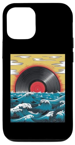 Hülle für iPhone 12/12 Pro Lustige Vintage Vinyl Schallplatte Sonne Japanische Kunst DJ Elektronisch von Novelty Vintage Record Music Turntable Musician