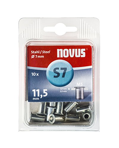 Novus Stahl-Blindnietmutter 11,5 mm, M5 Gewinde, 10 Nietmuttern, Ø 7 mm, 1.0-2.0 mm Klemmlänge, für Stahlbleche von Novus