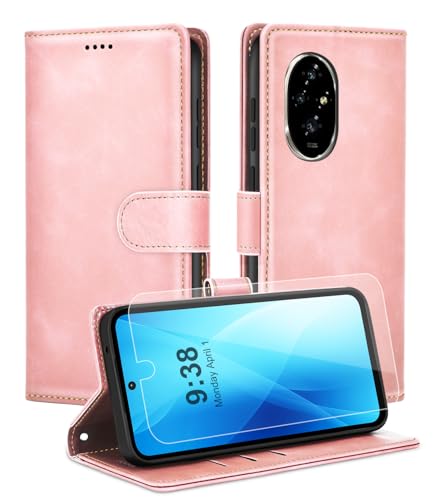 Noyabox Handyhülle für Honor 200 [Exklusive Textur] Klapphülle：1*Schutzfolie & 3*Kartenfach, Standfunktion Klappbar Stoßfeste Lederhülle Hülle Flip Case, Rosa von Noyabox