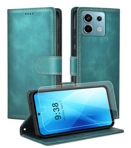 Noyabox Handyhülle für Xiaomi Redmi Note 13 5G [Exklusive Textur] Klapphülle：1*Schutzfolie & 3*Kartenfach, Standfunktion Klappbar Stoßfeste Lederhülle Hülle Flip Case, Grün von Noyabox