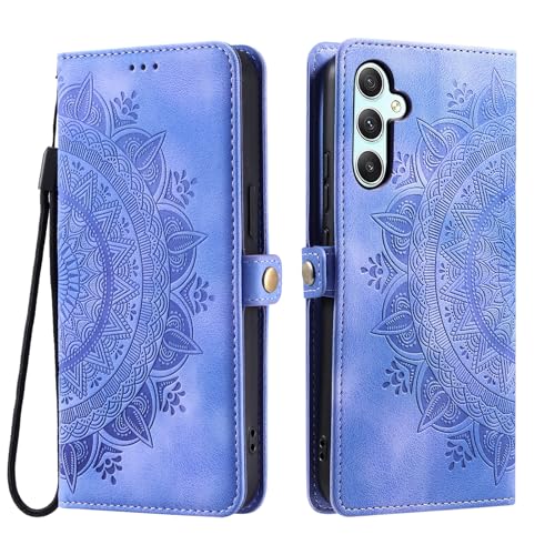 Noyabox Lederhülle für Samsung Galaxy S24/S25, Handyhülle Schutzhülle mit 3 Kartenfach Klapphülle mit Ständer Sonnenblumen-Totem Flipcase Tasche Geldbörse für Samsung Galaxy S24/S25, Lila von Noyabox