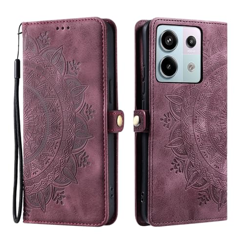 Noyabox Lederhülle für Xiaomi Redmi Note 13 Pro 5G/Poco X6 5G, Handyhülle Schutzhülle mit 3 Kartenfach Klapphülle Sonnenblumen-Totem Flipcase für Xiaomi Redmi Note 13 Pro 5G/Poco X6 5G, Weinrot von Noyabox