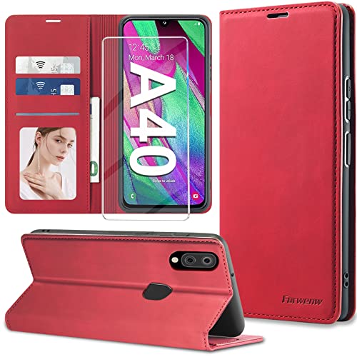 【2023 𝐍𝐄𝐖】 Handyhülle für Samsung Galaxy A40 Hülle Leder mit Schutzfolie [3 Kartenfächer] Klapphülle für Samsung Galaxy A40 Hülle Leder Wallet Klappbar Stoßfest Cover Case für Samsung Galaxy A40 von Nshkeji