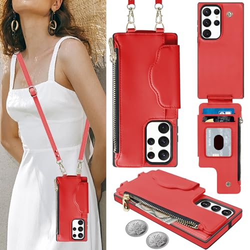 Handyhülle für Samsung Galaxy S22 Ultra Etui mit Kartenfach, Galaxy S22 Ultra Hülle mit Verstellbarer Halskette, Samsung Galaxy S22 Ultra Handytasche mit Reißverschluss Geldbörse, Leder Hülle mit Band Handyhülle für Samsung Galaxy S22 Ultra Etui mit Kartenfach, Galaxy S22 Ultra Hülle mit Verstellbarer Halskette, Samsung Galaxy S22 Ultra Handytasche mit Reißverschluss Geldbörse, Leder Hülle mit Band von Nshkeji