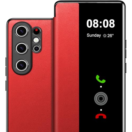 Handyhülle für Samsung Galaxy S25 Ultra Hülle S View, Clear View Flip Leder für Samsung Galaxy S25 Ultra Hülle,Luxus Extra-Dünn Kratzfest Schutzhülle Cover Case für Samsung S25 Ultra Tasche (Rot) Handyhülle für Samsung Galaxy S25 Ultra Hülle S View, Clear View Flip Leder für Samsung Galaxy S25 Ultra Hülle,Luxus Extra-Dünn Kratzfest Schutzhülle Cover Case für Samsung S25 Ultra Tasche (Rot) von Nshkeji