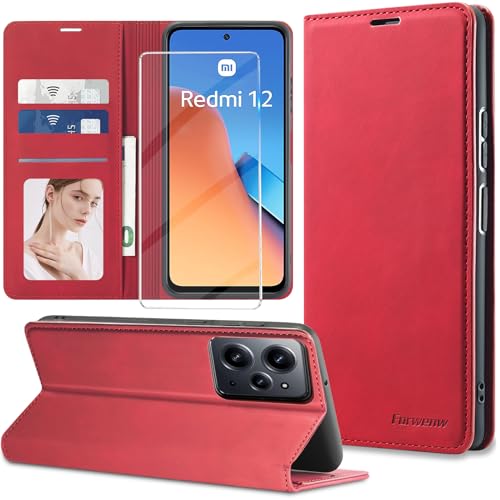 【𝐍𝐄𝐖】Handyhülle für Xiaomi Redmi 12 4G/5G Hülle Leder mit Schutzfolie [3 Kartenfächer] Klapphülle für Xiaomi Redmi 12 Hülle Leder Wallet Klappbar Stoßfest Cover Case für Redmi 12 4G/5G（6.79 Zoll） von Nshkeji