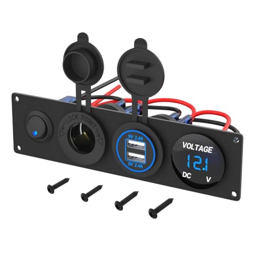 Nsssunnre 4-In-1 12-V-USB-Panel + LED-Voltmeter & Dual-USB-Ladebuchse & Zigarettenanzünderbuchse & Kippschalter-Panel Blau von Nsssunnre