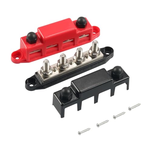 Nsssunnre Sammelschiene, 12 V, 300 A, Stromverteilerblock, 4 X 3/8 Bolzen, 12 V, Sammelschienen-Klemmenblock für Auto- und Schiffsbatterien mit Abdeckung von Nsssunnre