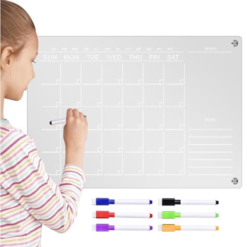 Magnetischer Trockenkalender für Kühlschrank – Magnetischer Kalender-Trockentafel für Kühlschrank – Klare Acryl-Notiztafel, Whiteboard für Kühlschrank, klare Wochenkalender-Planungstafel für Kitc von Nubamzy