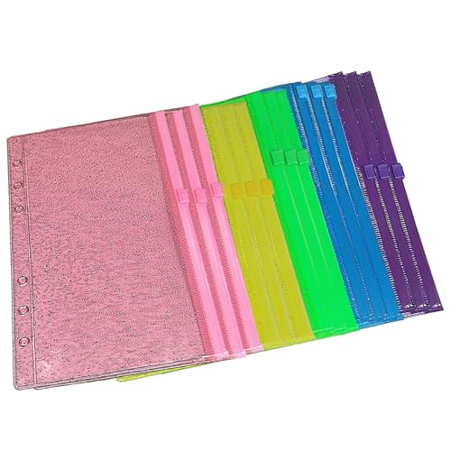 A6 BINDER -Taschen, 15pcs farbenfrohe Glitzer A6 Bindemittel Einsätze, wasserdichte PVC A6 Reißverschluss Binder, 6 Löcher Loose Blattbindemittel Reißverschlussbeutel für Geldkupon Sticky Notes A6 Bi von Nuelreva