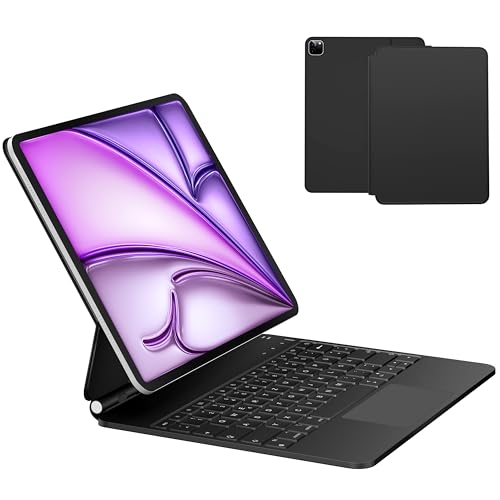 Nuflaz Hülle mit Tastatur für iPad Air 13 Zoll 2024 (M2), QWERTZ Deutschland, Tastatur für iPad Pro 12.9 Zoll (6/5/4/3 Generation), Magic Keyboard mit Multi-Touch Trackpad, Schwarz Grau von Nuflaz