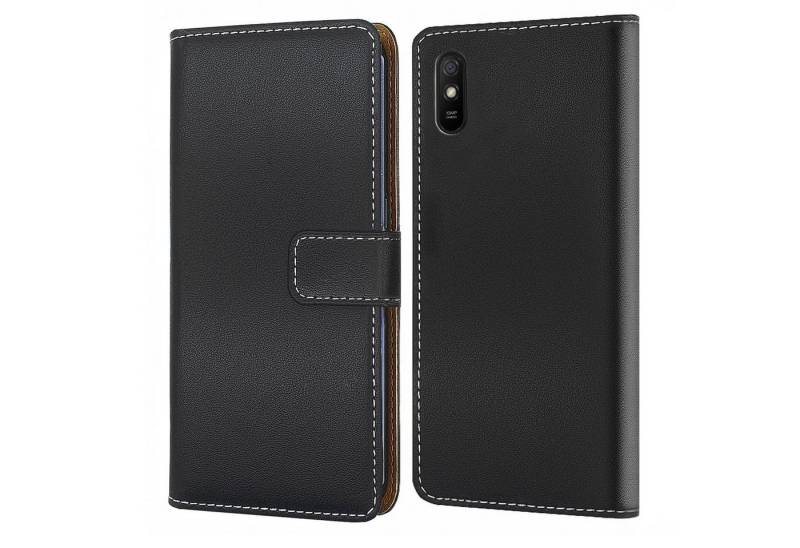 Numerva Handyhülle Bookstyle Etui Handytasche Schutzhülle für Xiaomi Redmi 9A, Klapphülle Flip Cover Schwarz von Numerva