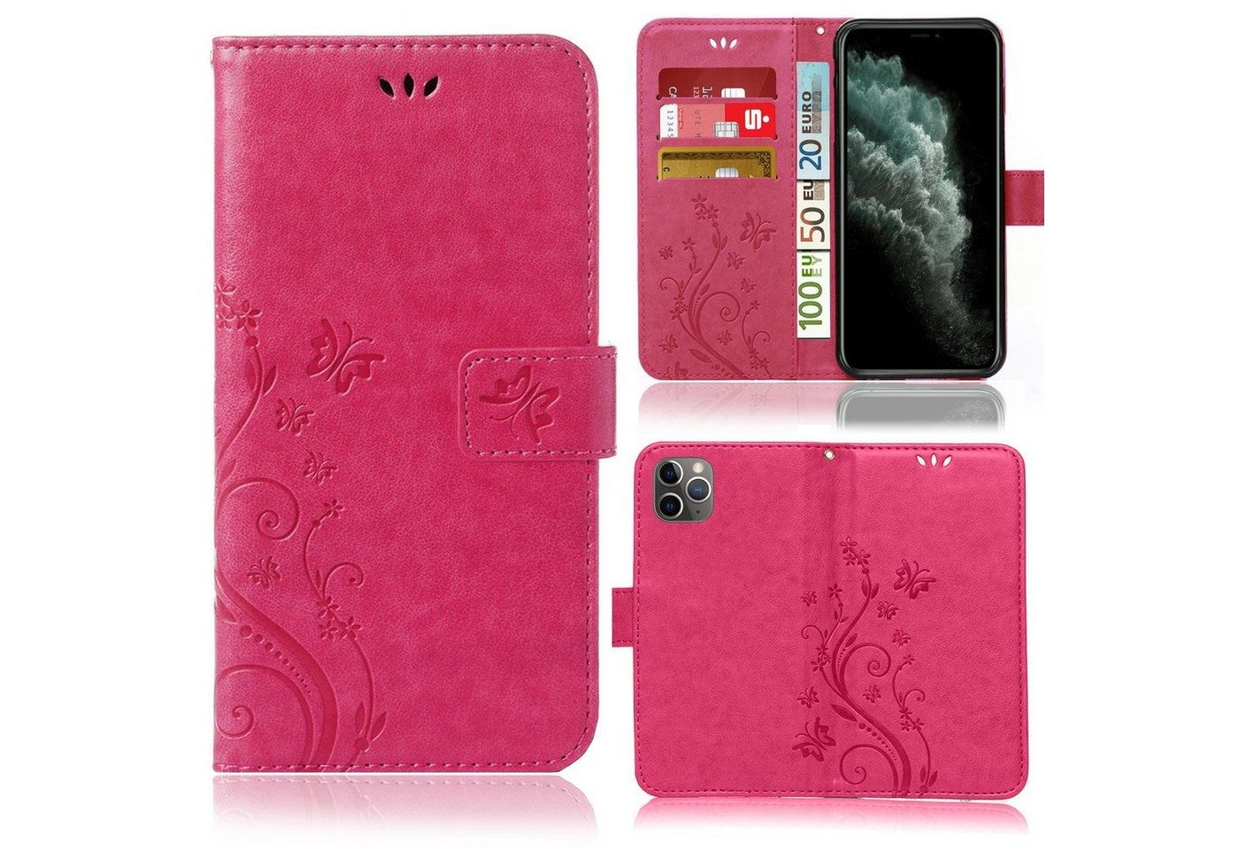 Numerva Handyhülle Bookstyle Flower für Apple iPhone 11 Pro Max, Handy Tasche Schutzhülle Klapphülle Flip Cover mit Blumenmuster von Numerva