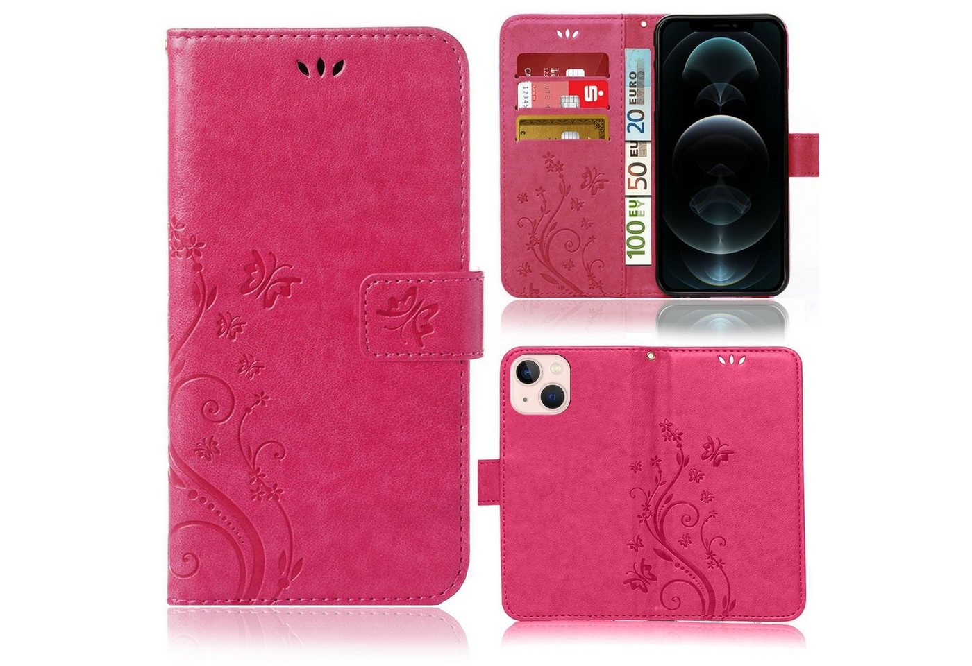 Numerva Handyhülle Bookstyle Flower für Apple iPhone 13 mini, Handy Tasche Schutzhülle Klapphülle Flip Cover mit Blumenmuster von Numerva