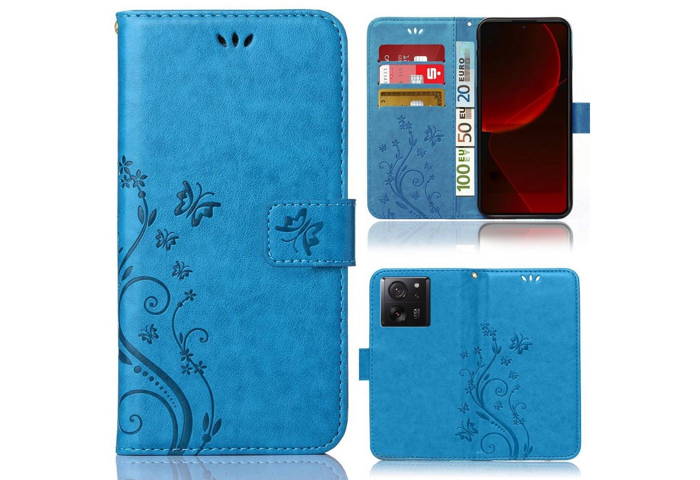 Numerva Handyhülle Bookstyle Flower für Xiaomi 13T / 13T Pro, Handy Tasche Schutzhülle Klapphülle Flip Cover mit Blumenmuster von Numerva