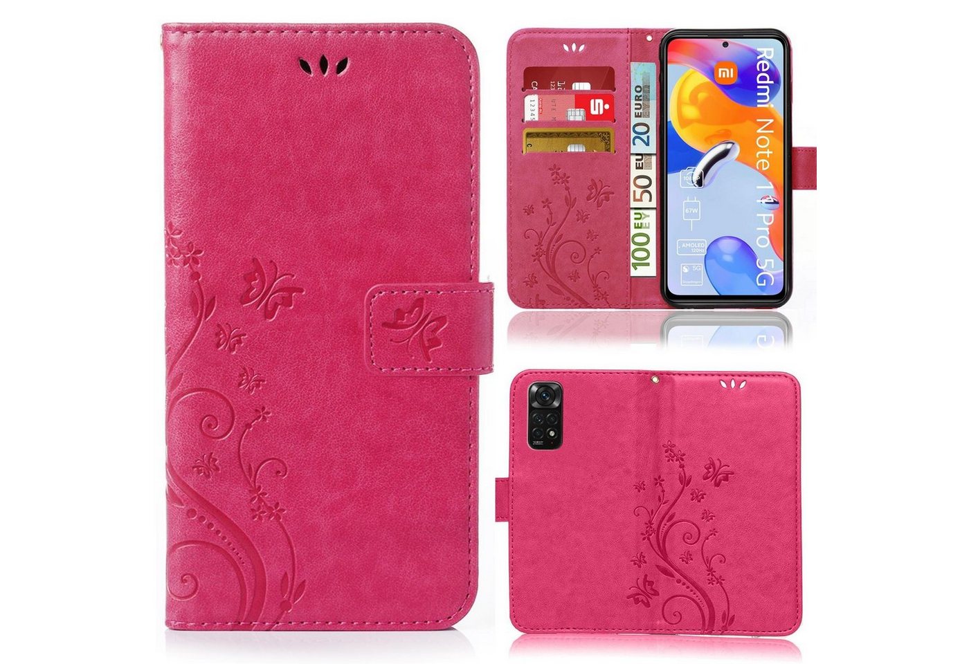 Numerva Handyhülle Bookstyle Flower für Xiaomi Redmi Note 11 Pro 5G, Handy Tasche Schutzhülle Klapphülle Flip Cover mit Blumenmuster von Numerva