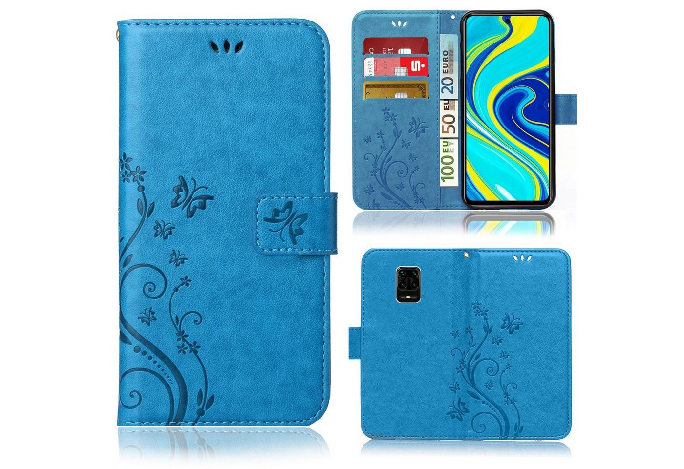 Numerva Handyhülle Bookstyle Flower für Xiaomi Redmi Note 9s / Pro, Handy Tasche Schutzhülle Klapphülle Flip Cover mit Blumenmuster von Numerva