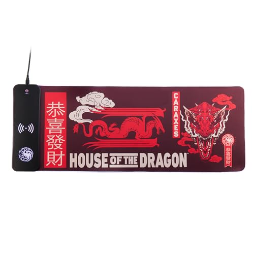 numskull House of the Dragon XL RGB Gaming-Mauspad mit 15W kabellosem Ladegerät | Anpassbare LED, rutschfest, wasserabweisend von Numskull