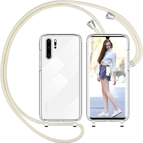 Nupcknn Handykette Hülle für Huawei P30 Pro Hülle TPU Bumper+PC Back Necklace(abnehmbar) Transparent Hülle mit Kordel zum Umhängen Handy Schutzhülle mit Band (Beige, 6.47") von Nupcknn